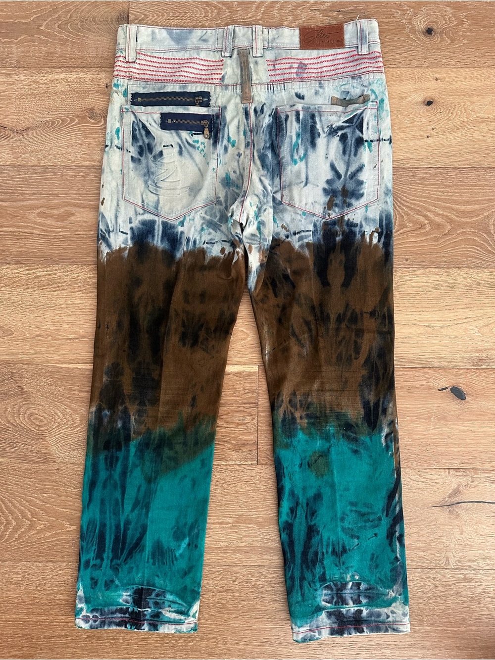 Elite Premium Denim Washed Jeans in Light Teal & Brown Wash - Picture 3 of 7